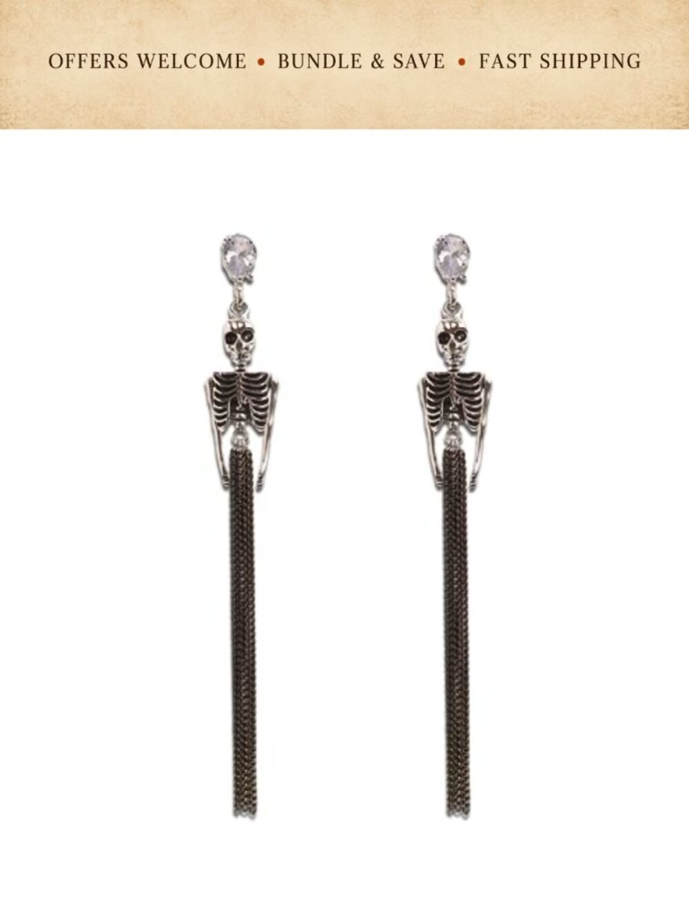 Skeleton Chandelier Dangle Earrings Crystal CZ Halloween Party